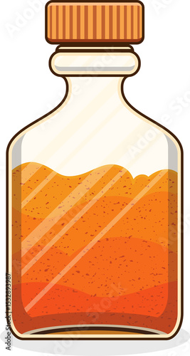 Vector illustration showing glass jar filled with orange spice featuring ribbed cap and drop shadow