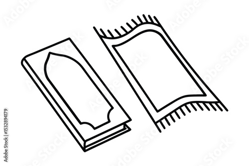 Islamic prayer book and prayer mat line art illustration