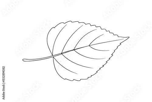 Single line-art drawing of a leaf isolated on white background