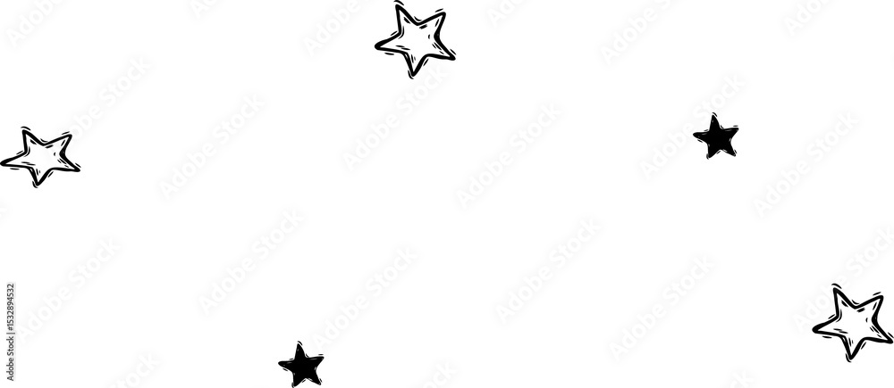 Naklejka premium Hand-drawn star cluster is floating over transparent background with white outlines and black fills