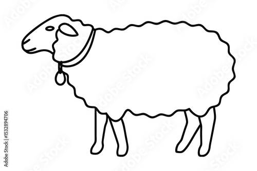 Simple line art drawing of a sheep with bell