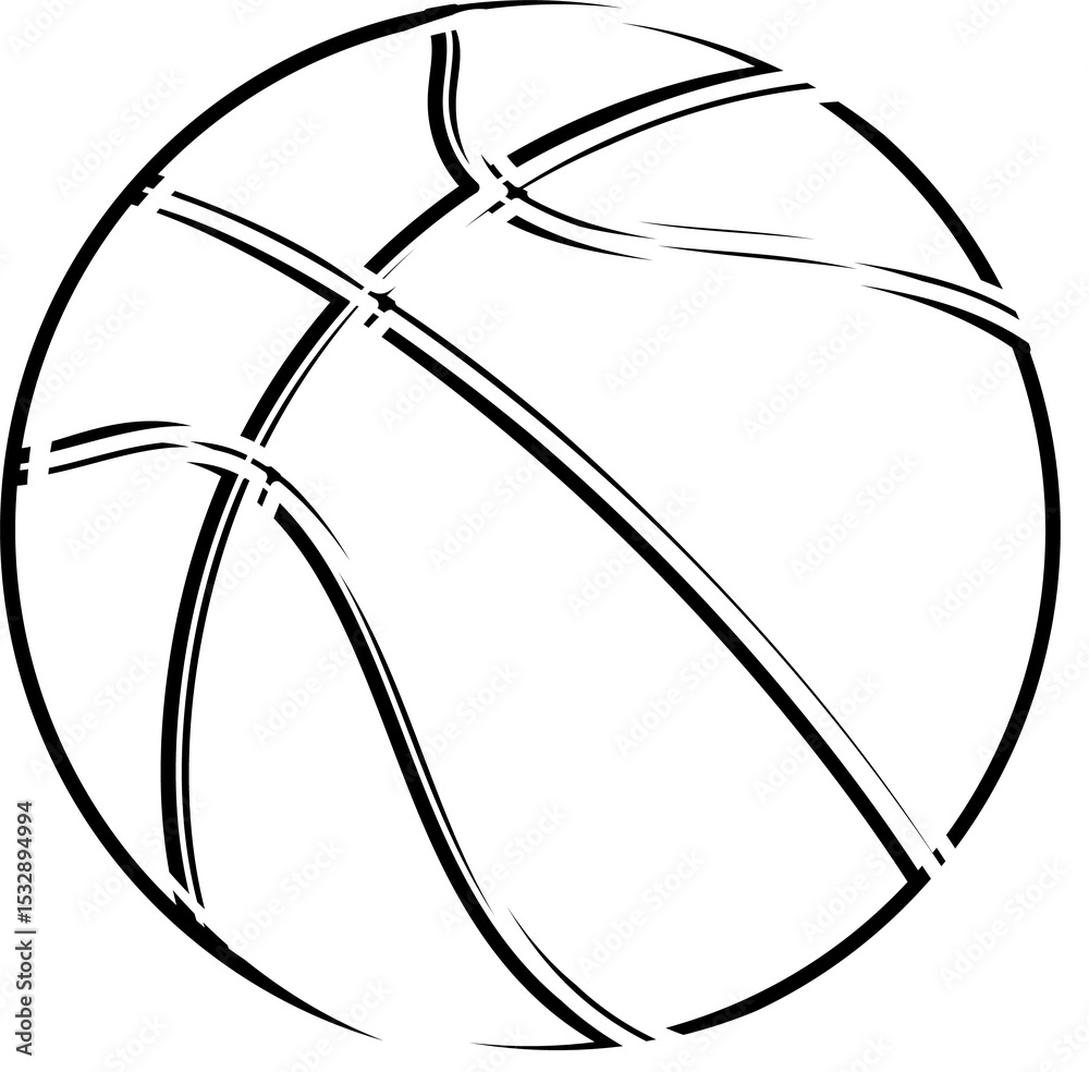 Fototapeta premium Flat design basketball outline is floating against transparent background, showcasing seam pattern