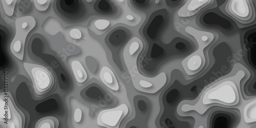 Abstract topographic map of shaded grayscale terrain resembling contours and earth surface depictions for backgrounds and design