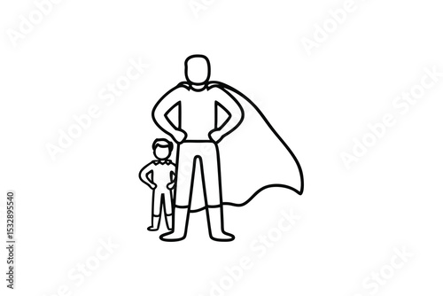 Superhero dad and son line-art illustration fatherhood family