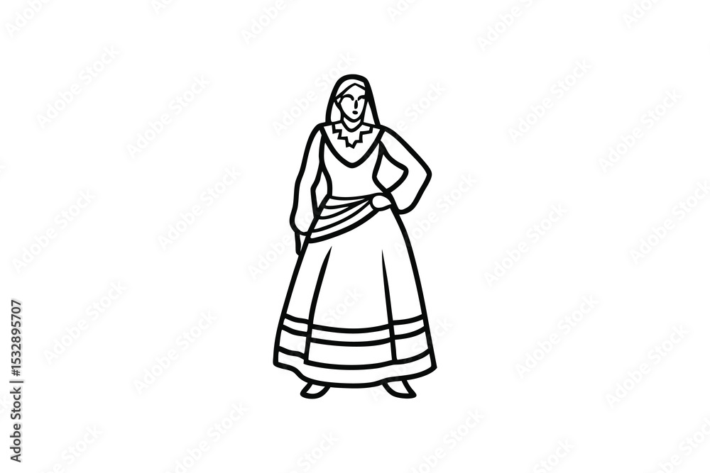 Fototapeta premium Woman in traditional dress line-art illustration