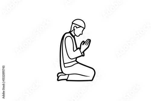 Muslim man praying line art illustration simple design