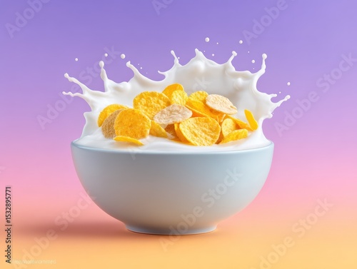Breakfast Cereal and Milk Splash in Motion Freeze