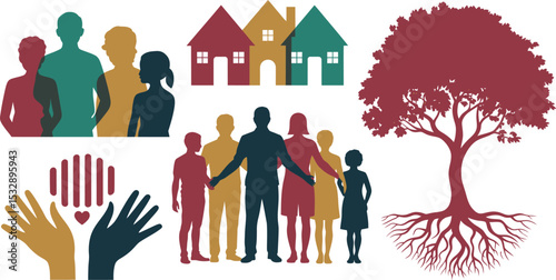 Family tree genealogy ancestry heritage generation lineage roots home houses people community support 100 editable stock vector illustration
