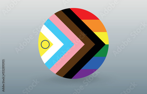 Progress Pride Flag in a Circle, Inclusive Community Symbol. Editable image. Vector graphics.	