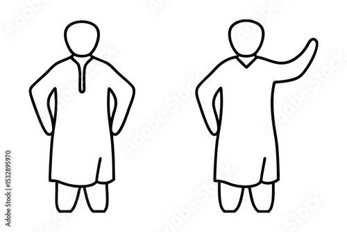 Simple line art illustrations of two men in traditional clothing