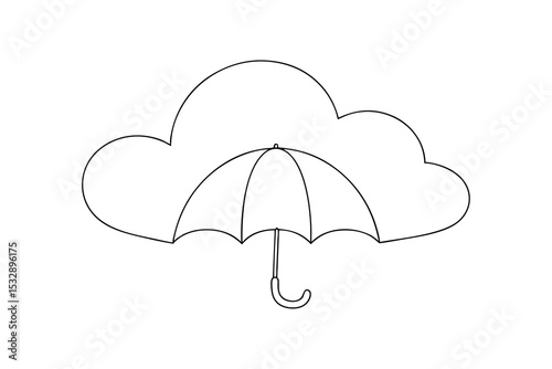 Simple Line Drawing Cloud and Umbrella Weather Protection