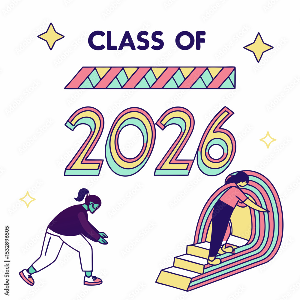 Fototapeta premium Class of 2026 graduation design element with colorful characters on white background