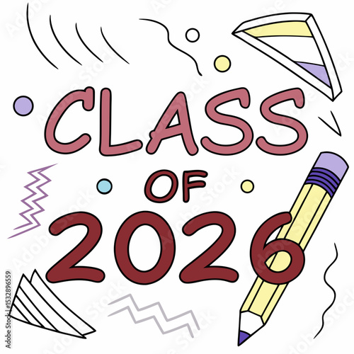 Class of 2026 graduation design pencil geometric shapes