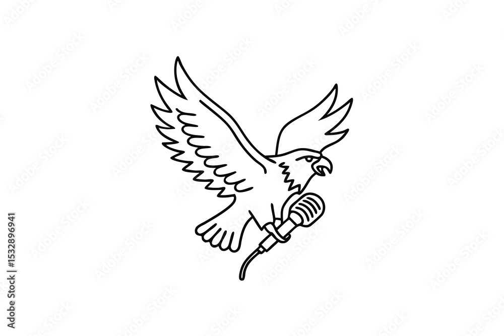 Obraz premium Majestic eagle holding microphone line-art design
