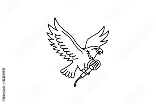Majestic eagle holding microphone line-art design
