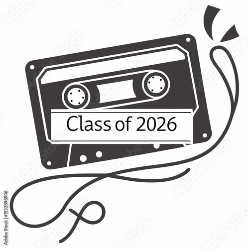 Class of 2026 cassette tape graduation design retro music theme