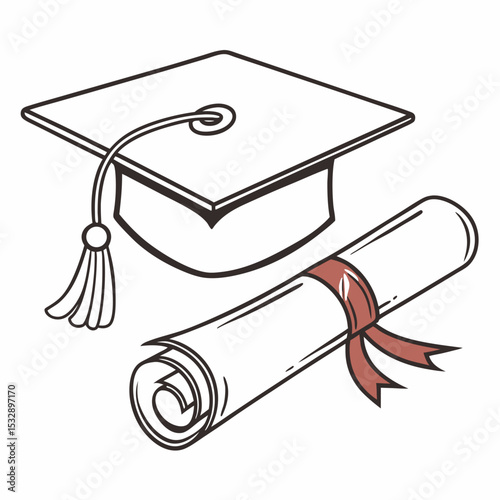 Graduation cap and diploma scroll academic achievement success education