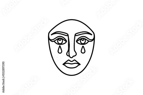 Weeping woman face line art illustration sadness grief