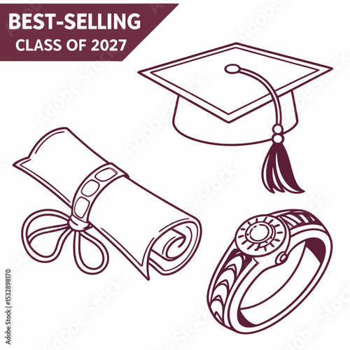 Best selling class of 2027 graduation icons diploma cap ring