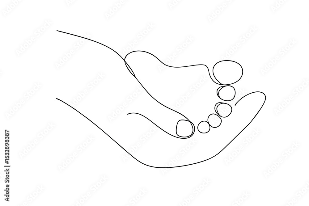 One line drawing of hand gently holding small stones One line drawing of hand gently holding small stones