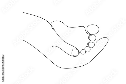 One line drawing of hand gently holding small stones