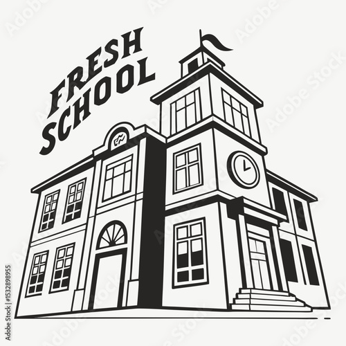 Fresh school building illustration black and white design
