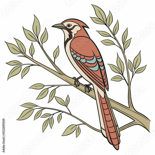 Bird on branch stylized illustration nature wildlife avian