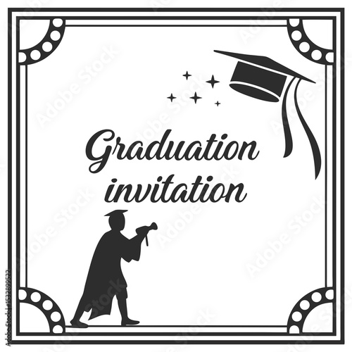 Graduation invitation design graduate cap student silhouette