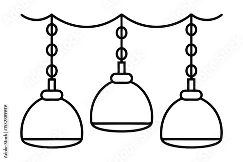 Three modern pendant lights line-art illustration design