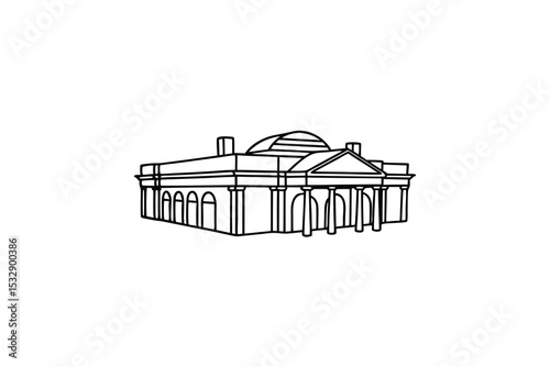 Elegant line-art drawing of a classical building