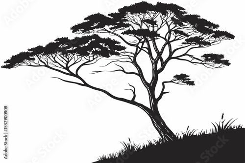 Black and white silhouette of a lone tree