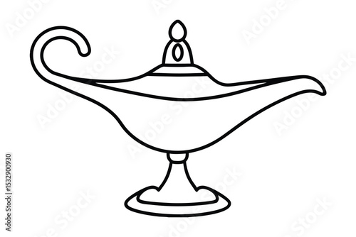 Magical genie lamp line art illustration wish granting