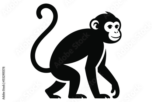Playful Monkey Silhouette: A sleek black silhouette of a mischievous monkey captured in a dynamic pose, ready for adventure or fun, perfect for adding a touch of playfulness.