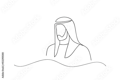 Minimalist line art drawing of a man in traditional arab clothing