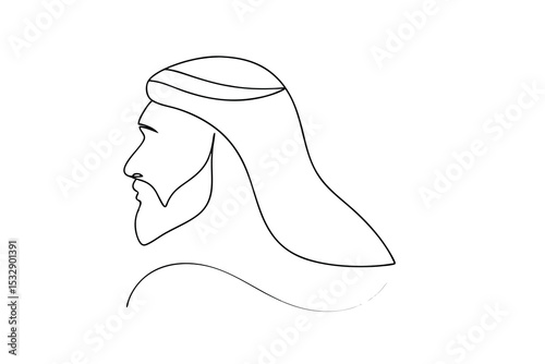 Line-art profile of a man in traditional arab headwear