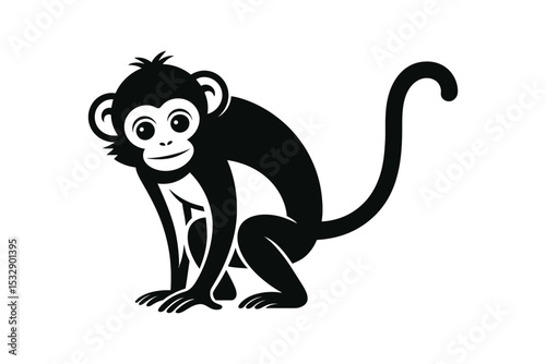 Playful Primate Silhouette: A charming silhouette of a monkey, with an adorable face, poised to play and explore, ready to captivate and charm with its mischievous charm. 