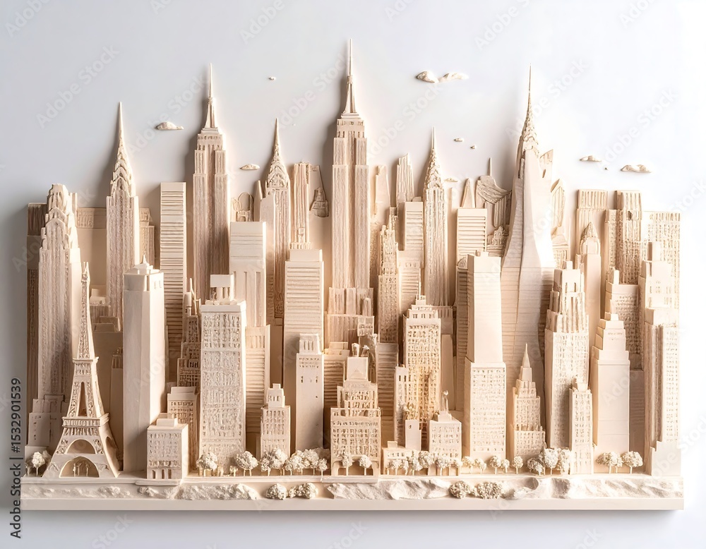 Fototapeta premium Beige 3D city model