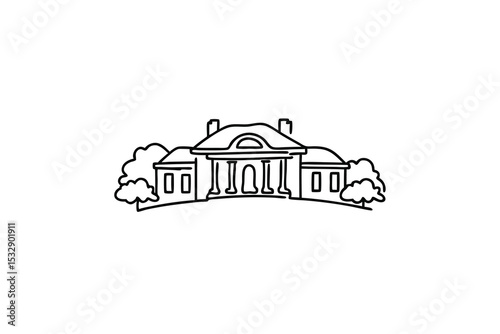 Elegant mansion house line art drawing simple home illustration