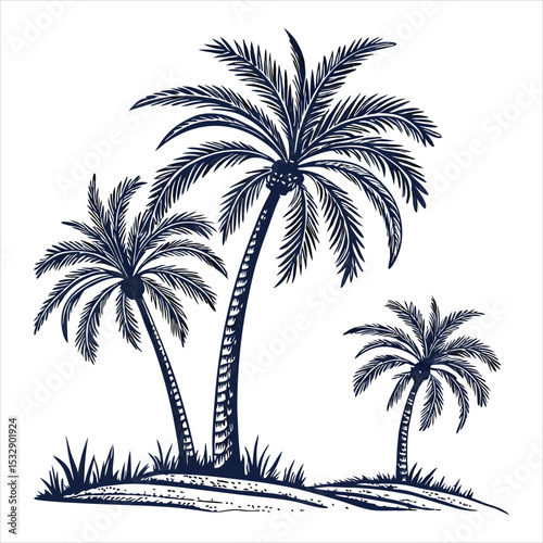 Hand-Drawn Tropical Palm Trees Elegant Illustration of Island Paradise
