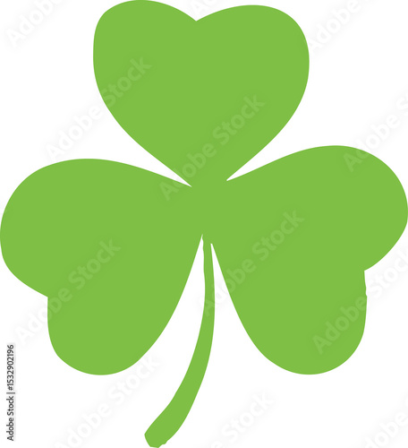 Flat green three-leaf clover is being shown with heart leaves thin stem on transparent background