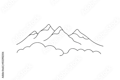 Minimalist line art mountain range illustration cloudscape