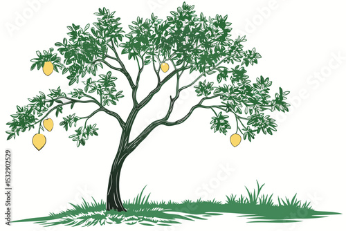 Illustration of a lemon tree with ripe fruit