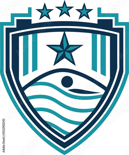 A Bold Emblem of Aquatic Excellence a Shield Design Celebrating Swimming with Stars Waves and a Unified Team Spirit