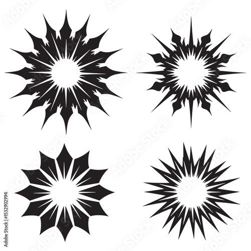 Black silhouette starbursts vector elements on white background modern ornamental design
