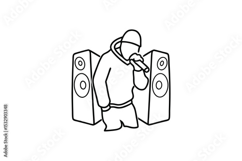 Rapper performing hip hop music line art illustration