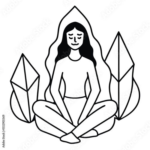 meditation, woman, crystals, spiritual, peace, zen, mindfulness, serenity, harmony, inner peace, calmness, wellness, yoga, healing, energy, geometric-Adobe Illustrator Artwork