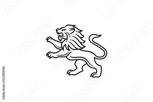 Majestic line-art lion rampant design emblem