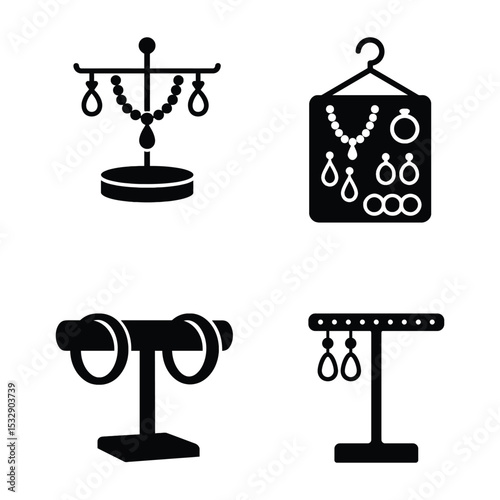 Black and white jewelry display stands and earring holders accessories silhouettes design