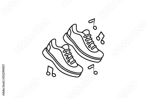 Line-art illustration of sneakers with musical notes dancing shoes fitness workout
