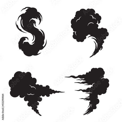 Collection of black smoke silhouettes for dynamic design elements and graphic resources